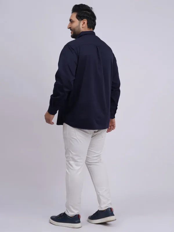 Plus_Size_Navy_Blue_Solid_Casual_Shirt_For_Men