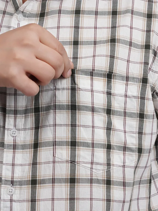 Plus_Size_White_Olive_Checkered_Casual_Shirt_For_Men