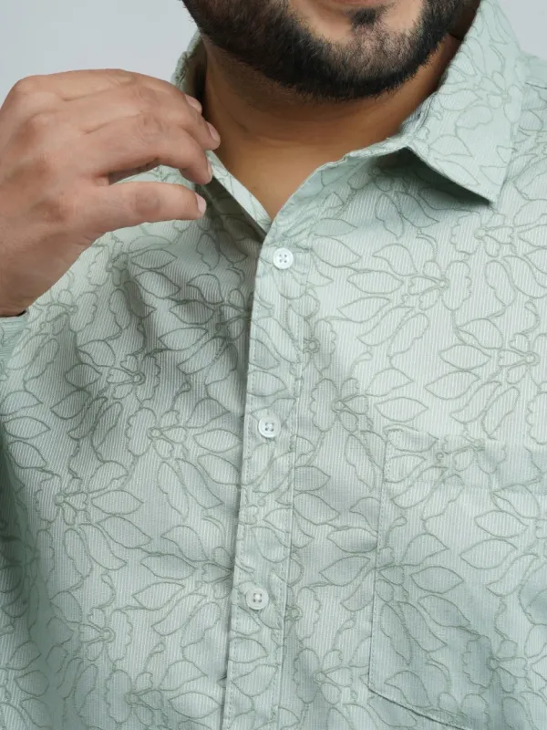 Mint_Green_Textured_Floral_Printed_Plus_Size_Shirt_For_Men