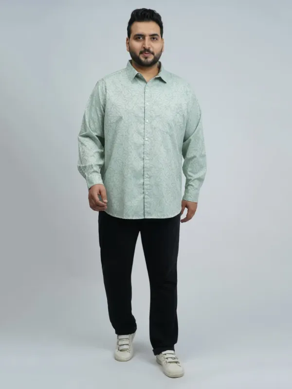 Mint_Green_Textured_Floral_Printed_Plus_Size_Shirt_For_Men