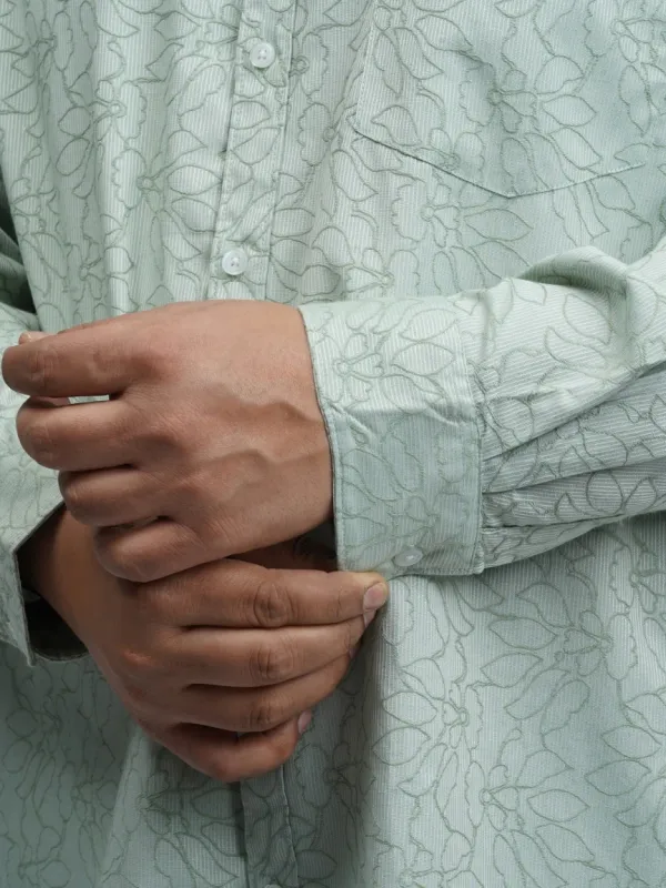 Mint_Green_Textured_Floral_Printed_Plus_Size_Shirt_For_Men