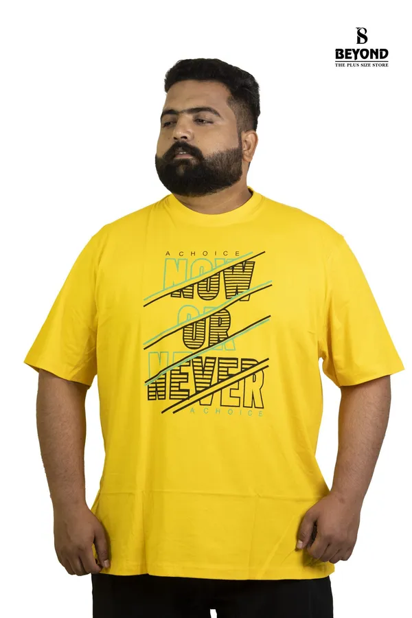 "Now_or_Never"_Bold_Yellow_Graphic_T-Shirt_(2XL–8XL)