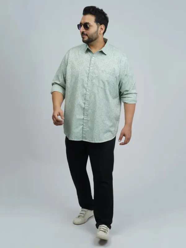Mint_Green_Textured_Floral_Printed_Plus-Size_Shirt_for_Men