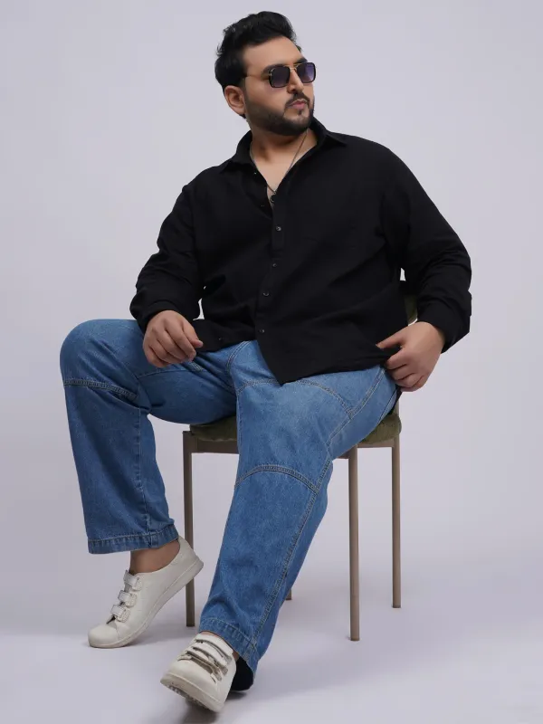 Plus_Size_Black_Solid_Casual_Shirt_For_Men