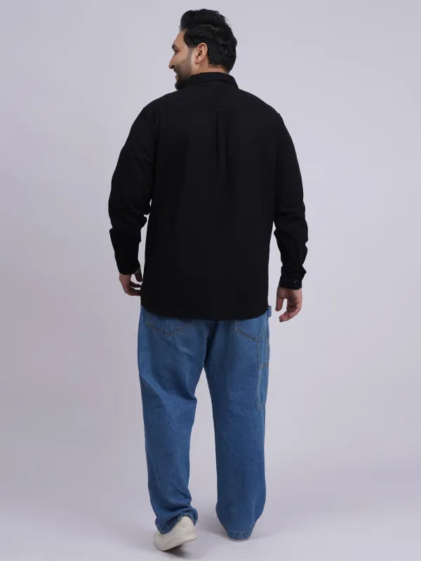 Plus_Size_Black_Solid_Casual_Shirt_For_Men