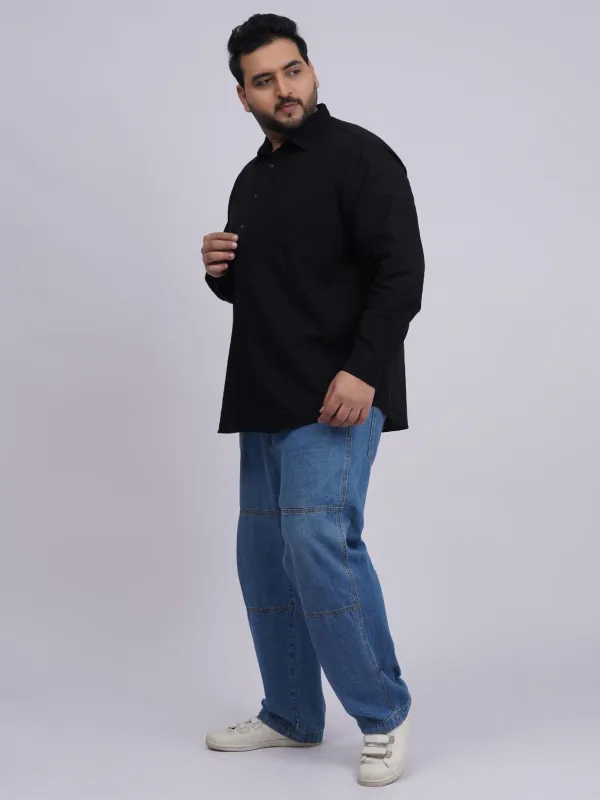 Plus_Size_Black_Solid_Casual_Shirt_For_Men