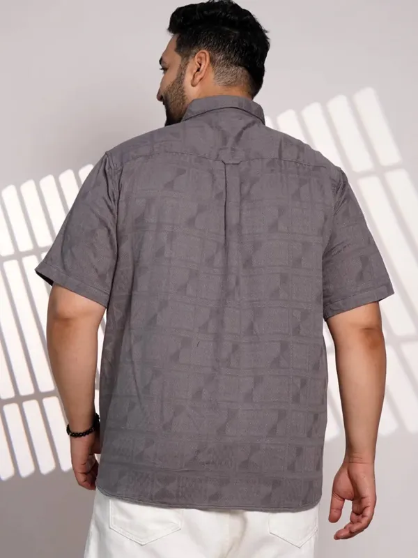 Charcoal_Grey_Textured_Plus_Size_Men's_Casual_Shirt