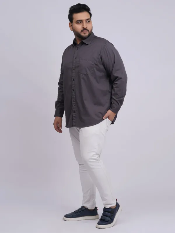 Plus_Size_Charcoal_Grey_Solid_Casual_Shirt_For_Men