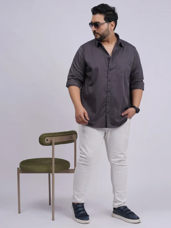 Plus_Size_Charcoal_Grey_Solid_Casual_Shirt_For_Men
