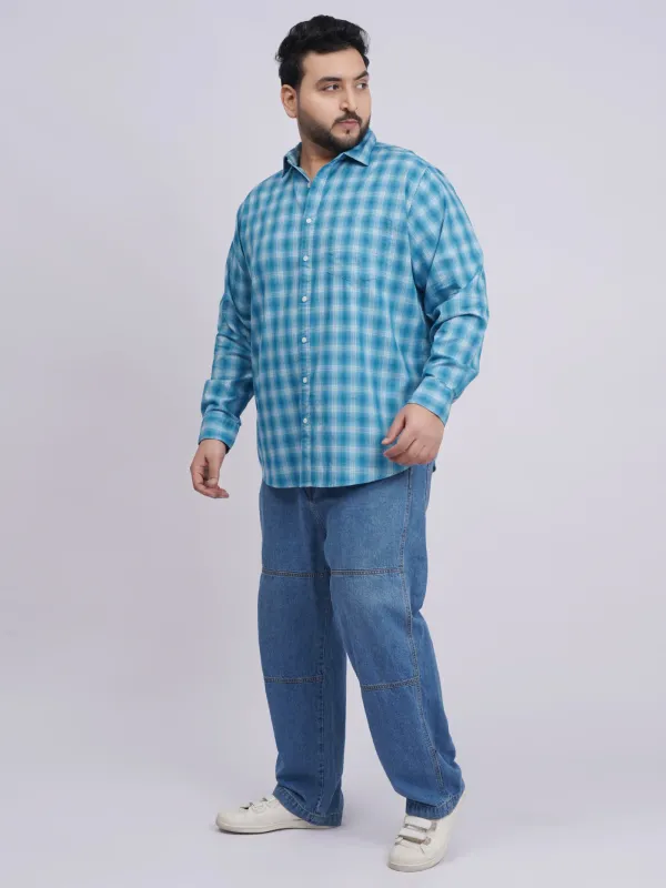 Plus_Size_Sky_Blue_Checked_Casual_Shirt_For_Men