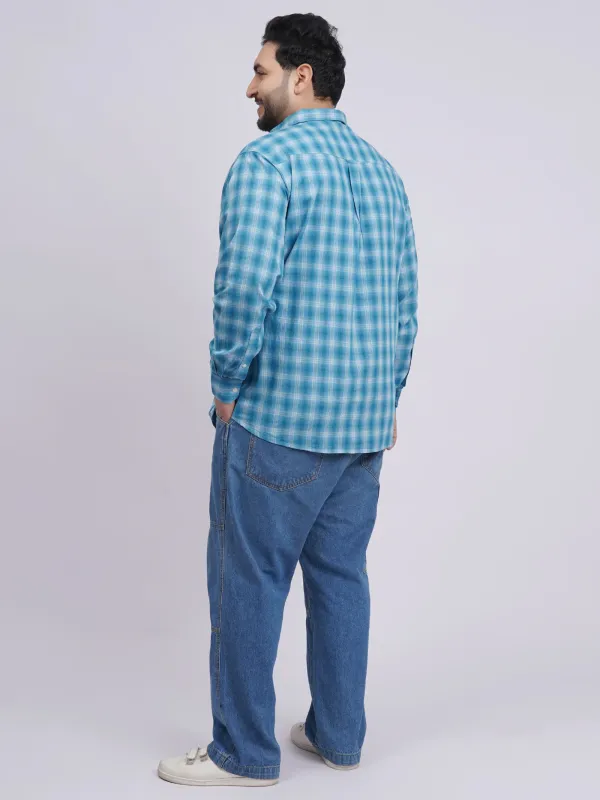 Plus_Size_Sky_Blue_Checked_Casual_Shirt_For_Men