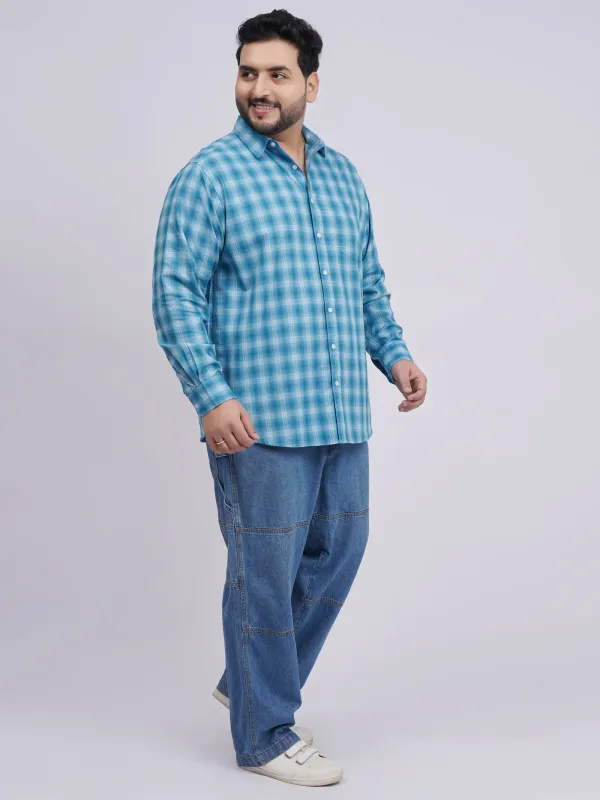 Plus_Size_Sky_Blue_Checked_Casual_Shirt_For_Men