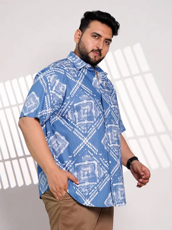Plus_Size_Sky_Blue_Printed_Casual_Shirt_For_Men