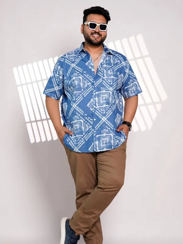 Plus_Size_Sky_Blue_Printed_Casual_Shirt_For_Men