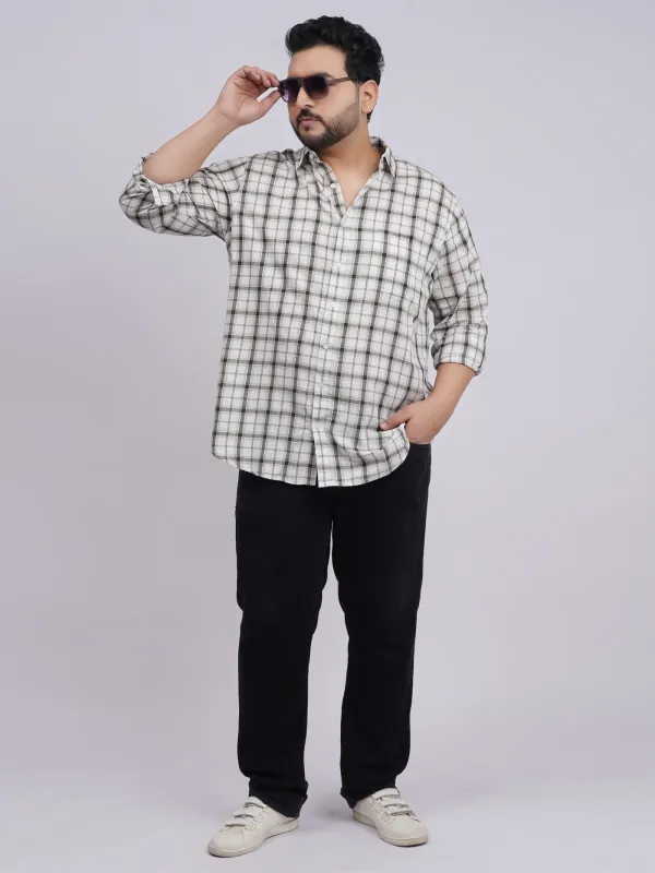 Plus_Size_White_&amp;_Olive_Checkered_Casual_Shirt_for_Men