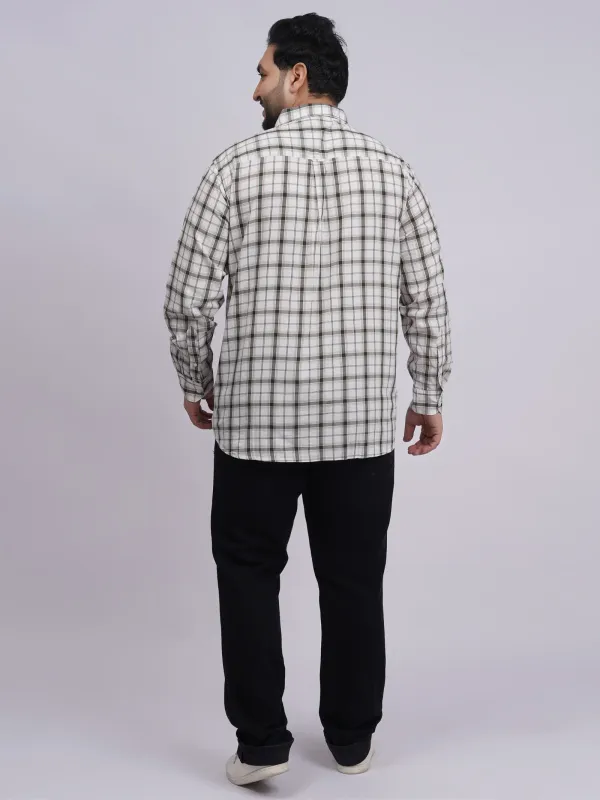 Plus_Size_White_&amp;_Olive_Checkered_Casual_Shirt_for_Men