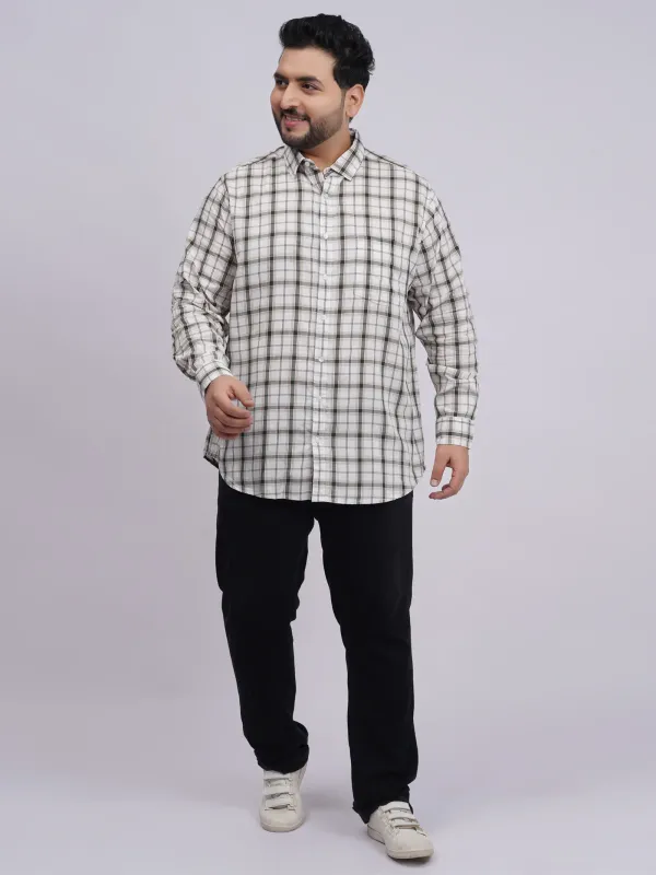 Plus_Size_White_&amp;_Olive_Checkered_Casual_Shirt_for_Men