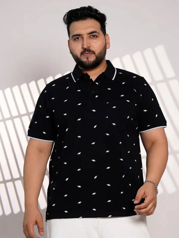 Plus_Size_Black_Leaf_Print_Polo_T-Shirt_for_Men
