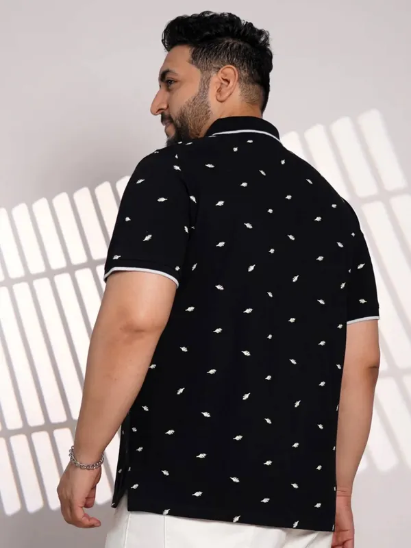 Plus_Size_Black_Leaf_Print_Polo_T-Shirt_for_Men