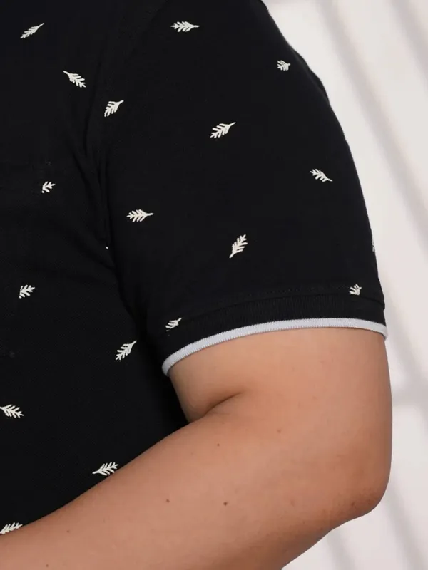 Plus_Size_Black_Leaf_Print_Polo_T-Shirt_for_Men
