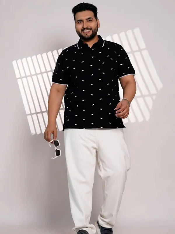 Plus_Size_Black_Leaf_Print_Polo_T-Shirt_for_Men