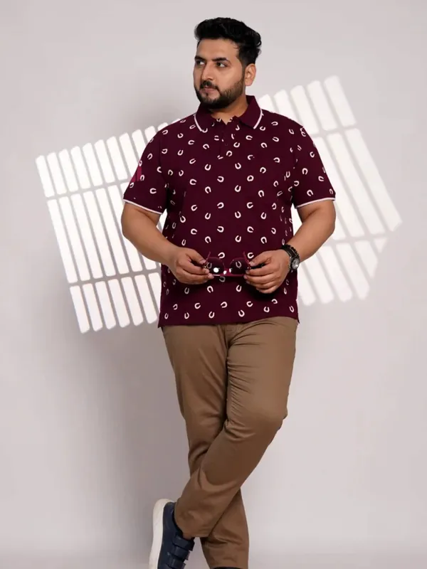 Plus_Size_Maroon_Printed_Polo_T-Shirt_for_Men