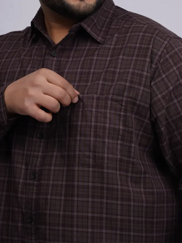 Plus_Size_Dark_Brown_Checked_Casual_Shirt_for_Men