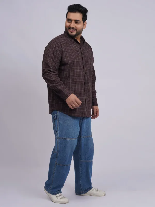 Plus_Size_Dark_Brown_Checked_Casual_Shirt_for_Men