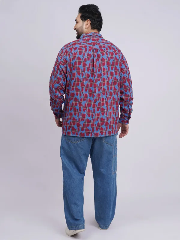 Plus_Size_Red_&amp;_Blue_Abstract_Checkered_Casual_Shirt_for_Men