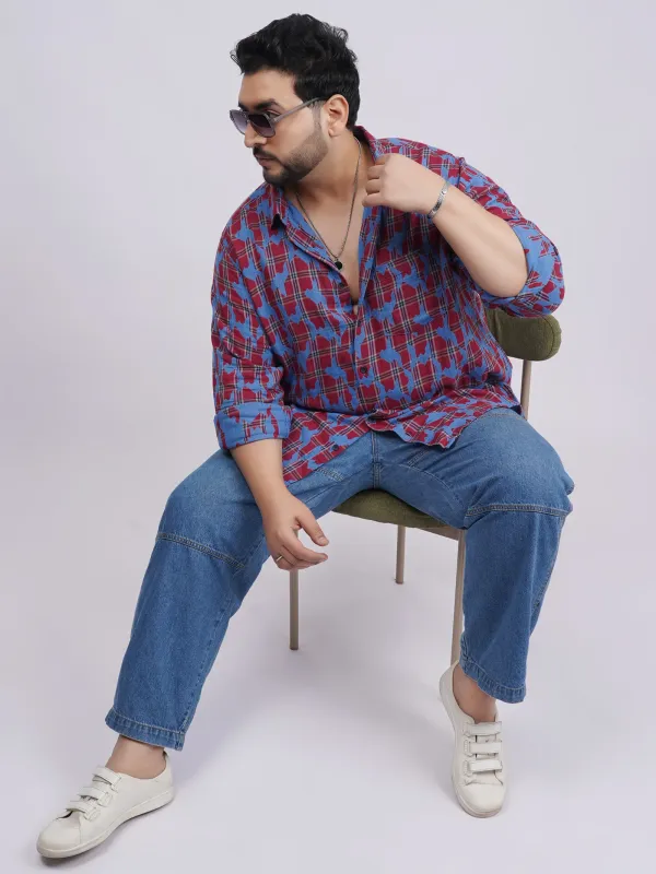Plus_Size_Red_&amp;_Blue_Abstract_Checkered_Casual_Shirt_for_Men