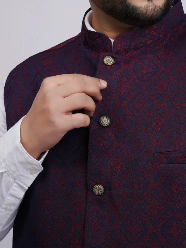 Plus_Size_Royal_Blue_&amp;_Maroon_Jacquard_Ethnic_Waistcoat_for_Men
