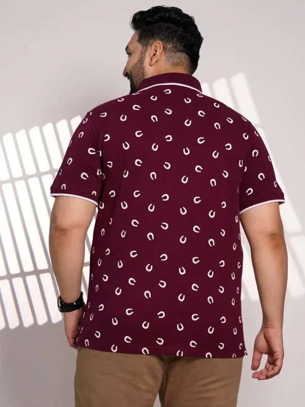 Plus_Size_Maroon_Printed_Polo_T_Shirt_For_Men