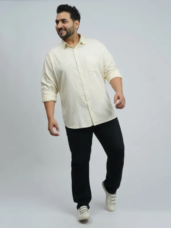 Soft_Yellow_Textured_Leaf_Print_Plus_Size_Shirt_For_Men_3xl_4xl