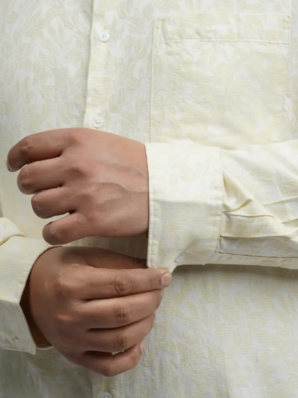 Soft_Yellow_Textured_Leaf_Print_Plus_Size_Shirt_For_Men_3xl_4xl