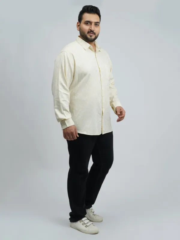 Soft_Yellow_Textured_Leaf_Print_Plus_Size_Shirt_For_Men_3xl_4xl
