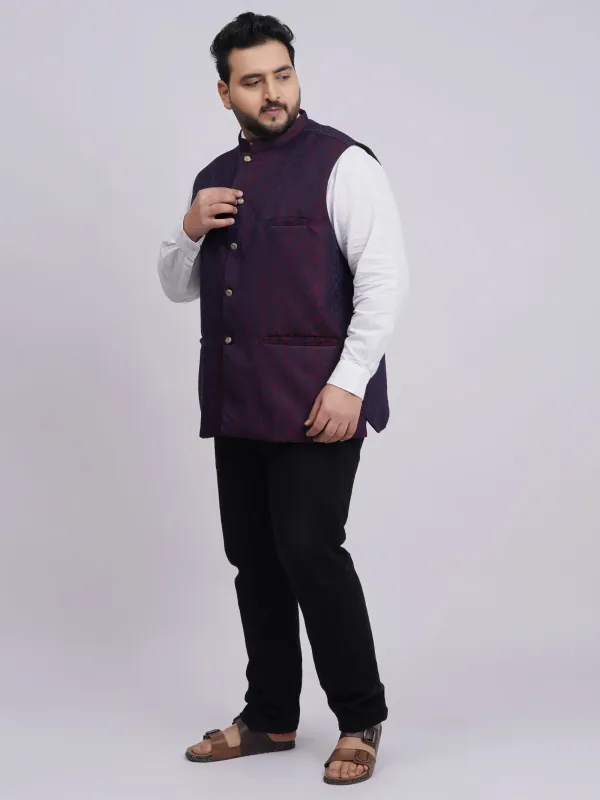 Plus_Size_Royal_Blue_Maroon_Jacquard_Ethnic_Waistcoat_For_Men