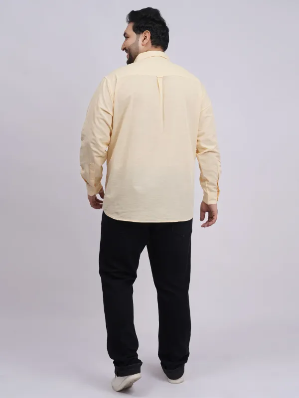 Plus_Size_Cream_Full_Sleeve_Casual_Shirt_For_Men