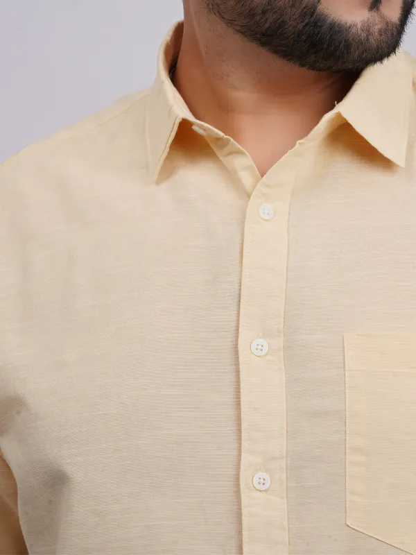 Plus_Size_Cream_Full_Sleeve_Casual_Shirt_For_Men