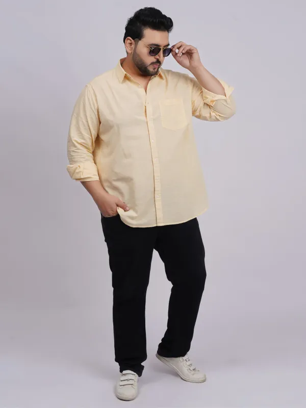 Plus_Size_Cream_Full_Sleeve_Casual_Shirt_For_Men