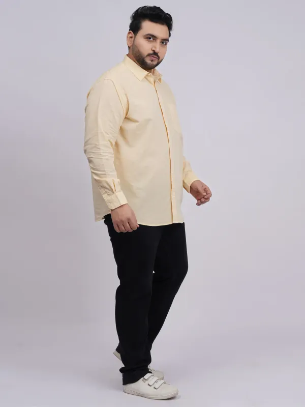 Plus_Size_Cream_Full_Sleeve_Casual_Shirt_For_Men