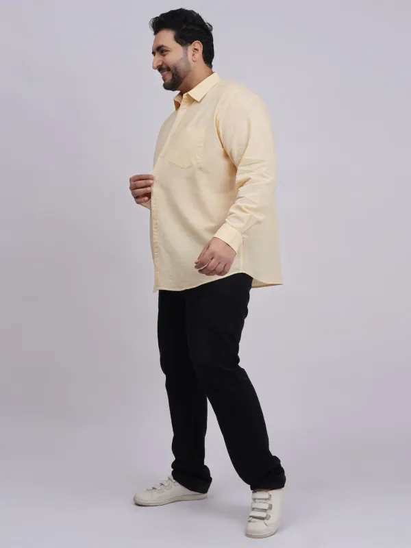 Plus_Size_Cream_Full_Sleeve_Casual_Shirt_For_Men