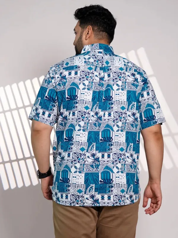 Plus_Size_Blue_Printed_Casual_Shirt_For_Men