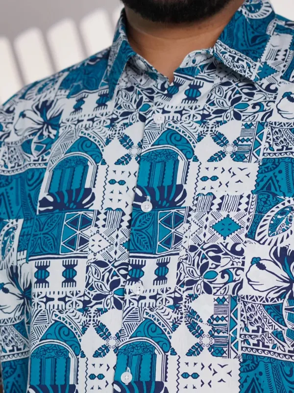 Plus_Size_Blue_Printed_Casual_Shirt_For_Men