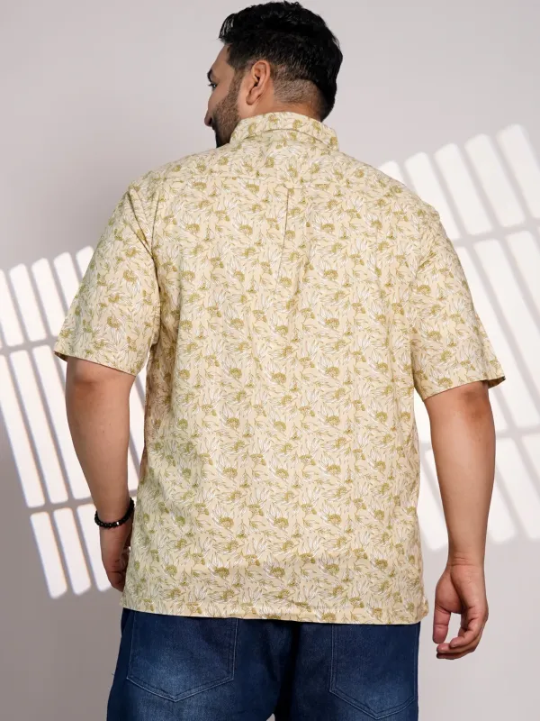 Plus_Size_Beige_Floral_Printed_Casual_Shirt_For_Men