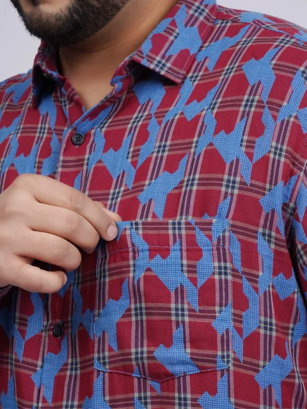 Plus_Size_Red_Blue_Abstract_Checkered_Casual_Shirt_For_Men