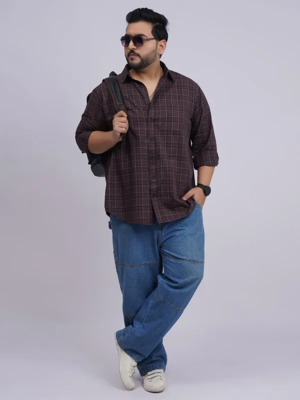 Plus_Size_Dark_Brown_Checked_Casual_Shirt_For_Men