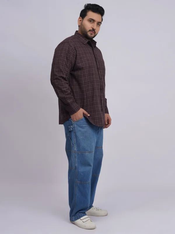 Plus_Size_Dark_Brown_Checked_Casual_Shirt_For_Men