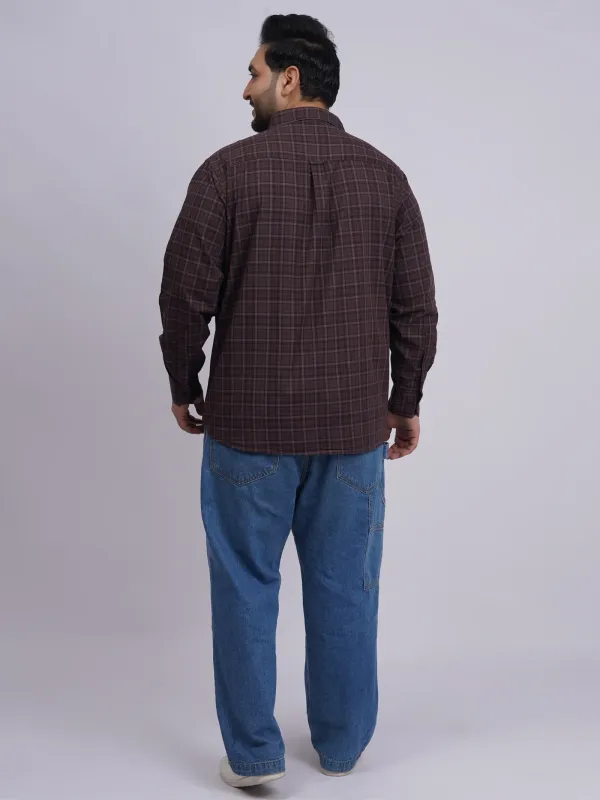 Plus_Size_Dark_Brown_Checked_Casual_Shirt_For_Men