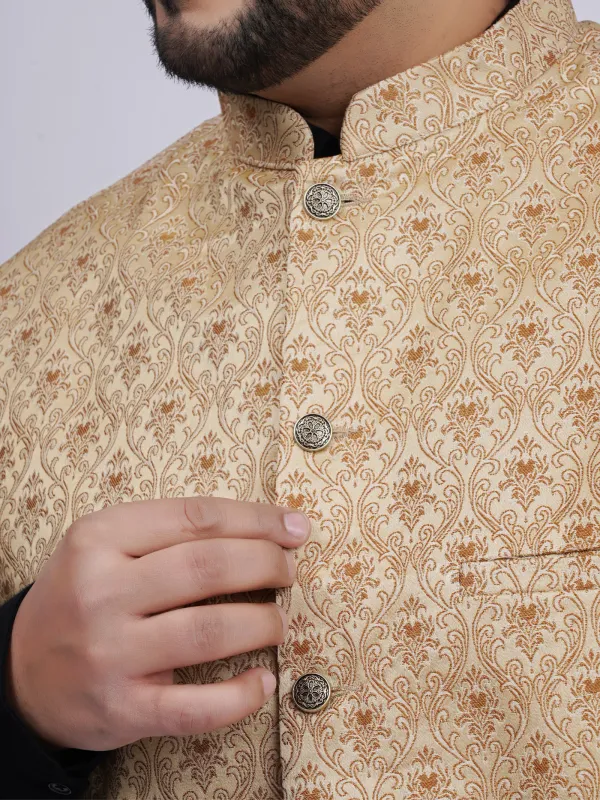 Plus_Size_Premium_Beige_Gold_Jacquard_Ethnic_Waistcoat_For_Men