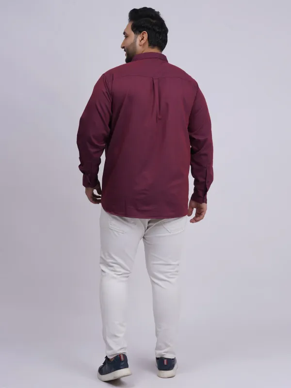 Plus_Size_Wine_Solid_Casual_Shirt_For_Men